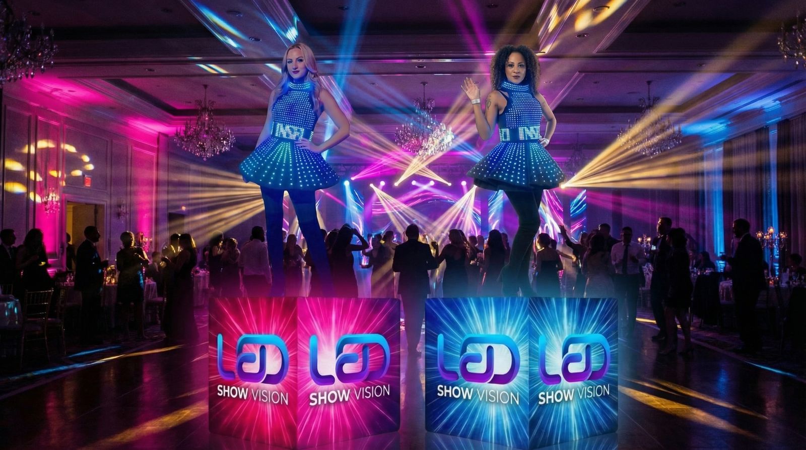 LED GoGo Box Performers with LED Dresses at Ballroom Event Las Vegas