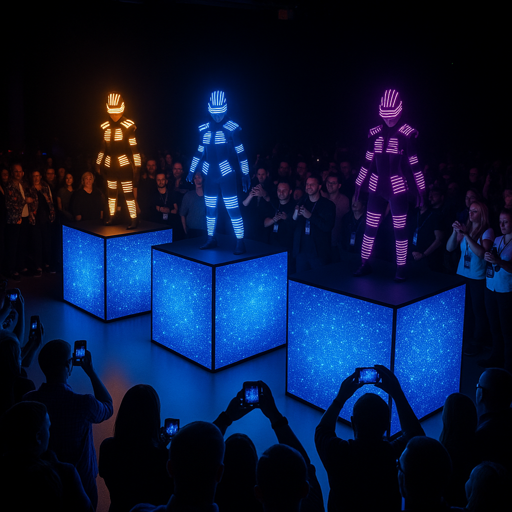 LED GoGo Boxes Rental Las Vegas - Cornerless Video Wall Stage Platforms for Entertainment Shows