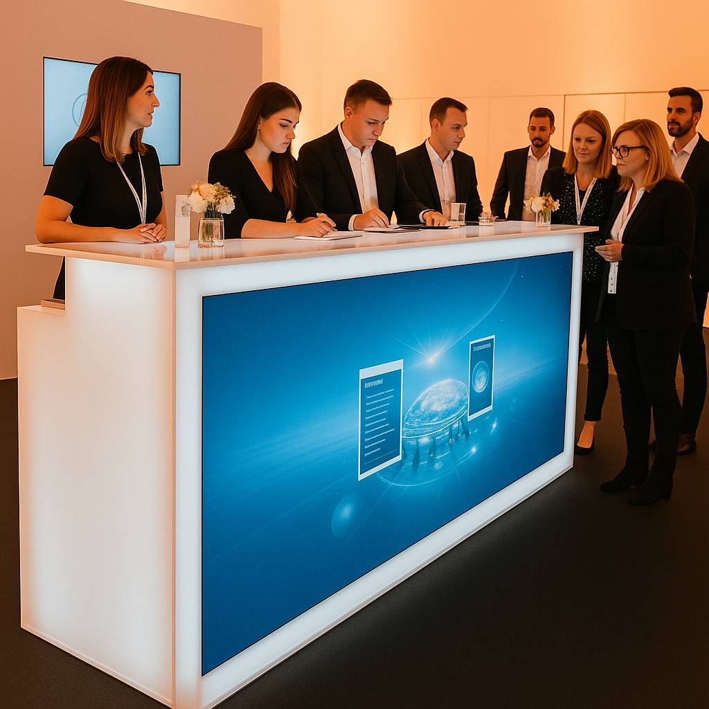 LED Reception Desk Rental Las Vegas - Professional LED Welcome Station for Corporate Events Hotel Lobbies
