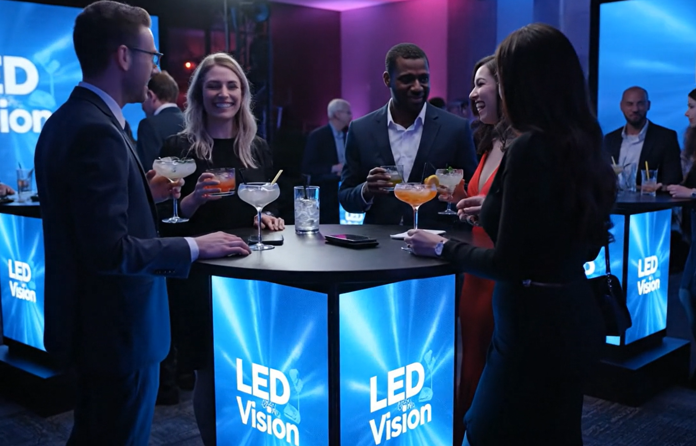 LED tall boy tables corporate event Las Vegas — LED decor rental