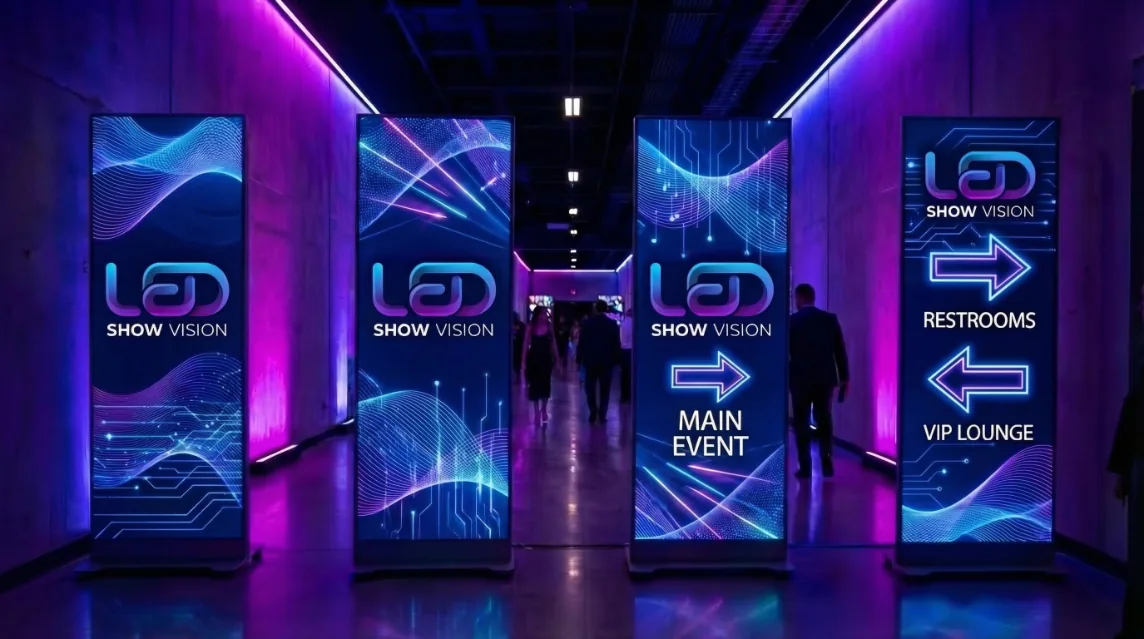 LED Show Vision video poster stands event corridor Las Vegas